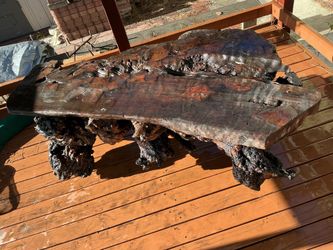 Redwood Burl Table on wheels