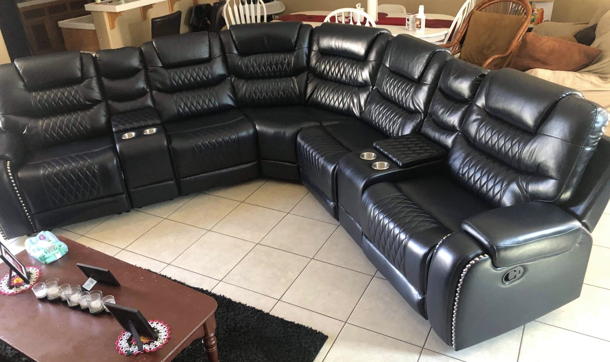 New Power Navy Blue Recliner Sectional Couch Only $50 Down Payment