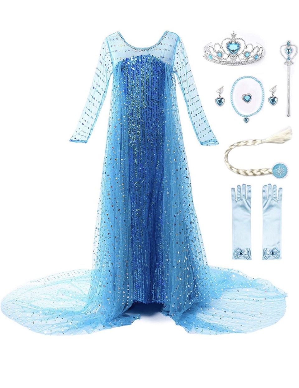 Blue elsa Style Girls Princess Costume Birthday Party Christmas Fancy Dress up