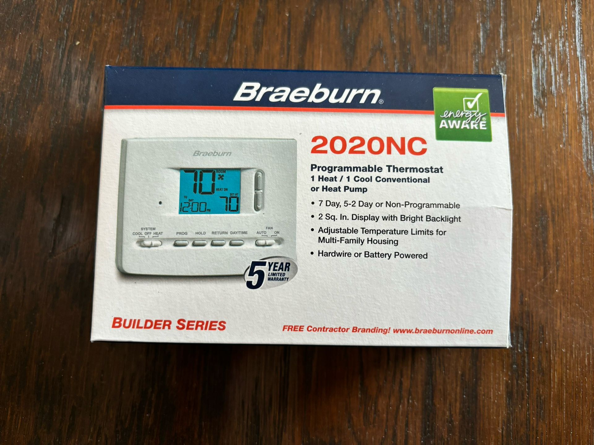 Braeburn 2020NC Programmable Thermostat 