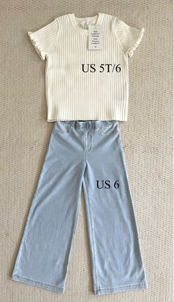 H&M Girls White Ribbed Top Size 5T/6 + Wide Leg Denim Pants Size Size 6  New with tags