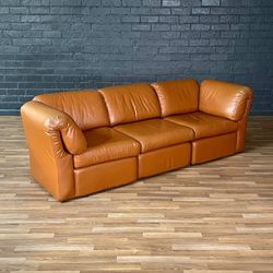 Post Modern Modular Caramel Leather Sofa, c.1980’s - Delivery Available 