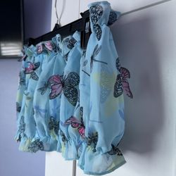 Blue 3D Butterfly Top
