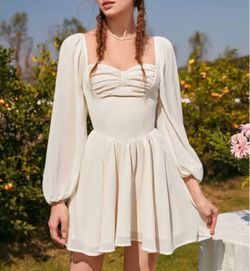 White Chiffon Mini Dress with Puff Sleeves
