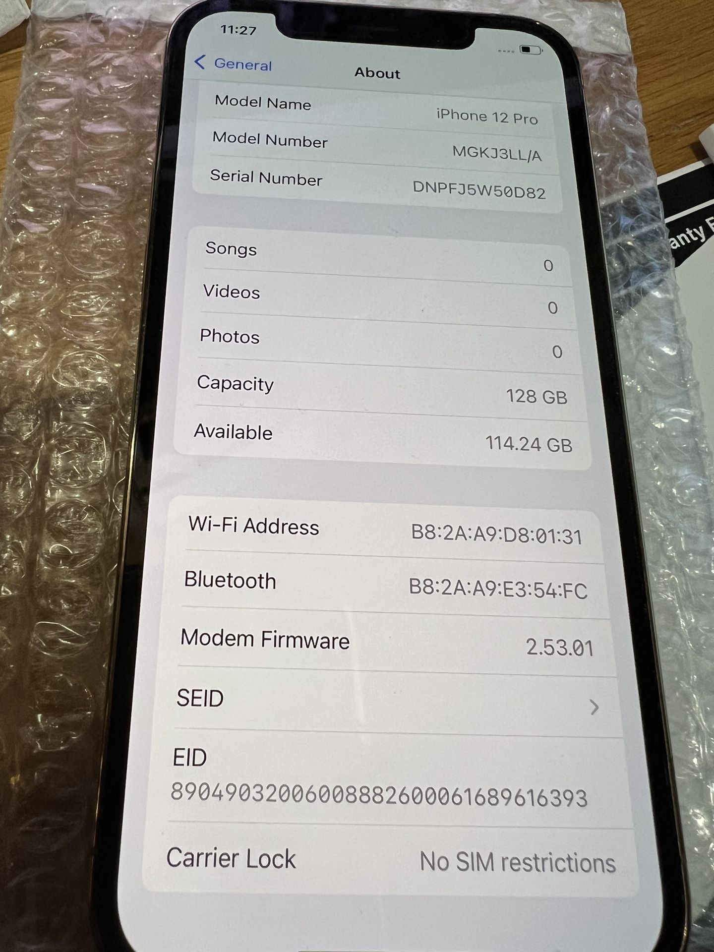 Unlocked iPhone 12 Pro 128gb 90% battery - Gold