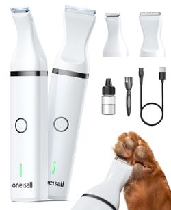 Oneisall Dog Clippers With Double Blades,Cordless Small Pet Hair Grooming Trimmer,Low Noise For Trimming Dog's Hair Around Paws, Eyes, Ears, Face, Rum
