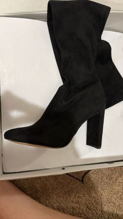 Black Suede Knee-High Heeled Boot