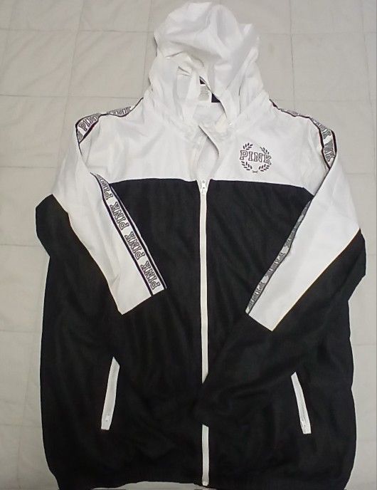 PINK Womens Windbreaker Jacket BLANK AND WHITE Size M/L Pre-owned