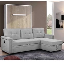 Ashlyn Light Gray Reversible Sleeper Sectional Sofa - Linen
