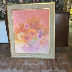 Vintage Framed Floral Art Canvas 