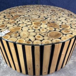 Rustic Log Glass Top Coffee Table