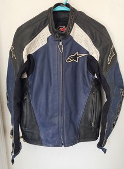 Alpinestars Technical Pilot Leather Motorcycle Riding Jacket Blue Black Mens M