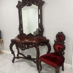 Carved Mirror And Chair 