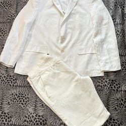 Men’s John Varvatos Linen Set Blazer Size 46R Pants Size 38 White