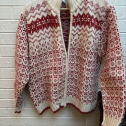 Christmas Vintage Talbots Made In Italy Red And White Wool Cardigan 