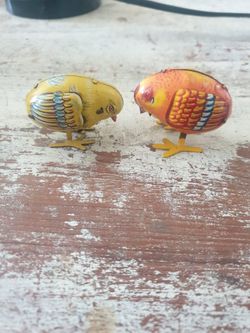 2 Tin Wind Up Toy Chick's  Germany, China 🐔 