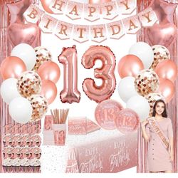 13th birthday decorations for girls - rose gold party Banner,happy birthday balloon,party decorations