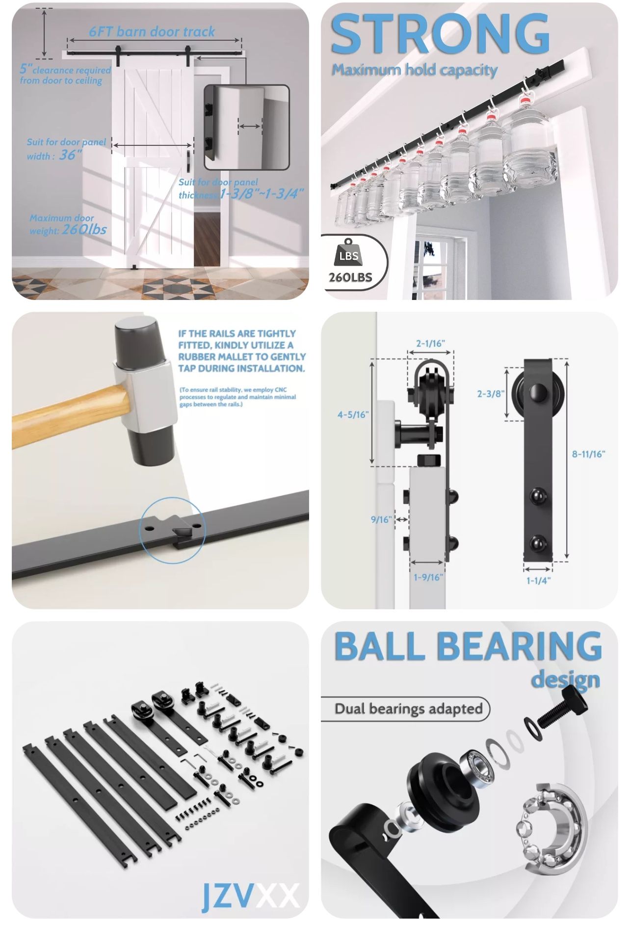 JZVXX 6FT Barn Door Hardware kit, Barn Door Track, Sliding Door Hardware kit,...