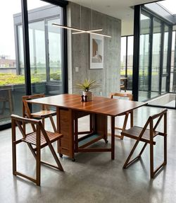 Mid Century Modern 1960s Compact Wood Folding Dining Set – 5 Piece
