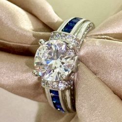 NWOT Lab Sapphire&2ct CZ Ring Art Deco Style Wedding,anniversary, engagement