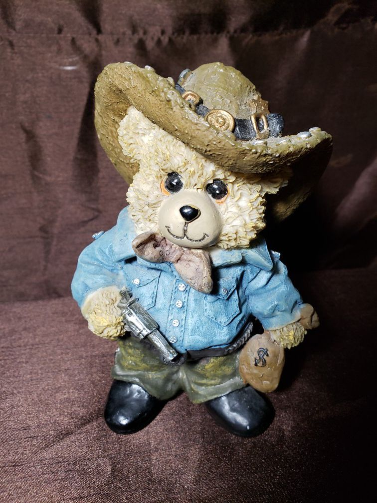 Vintage Bank Robber Teddy Bear Collectible Statue.