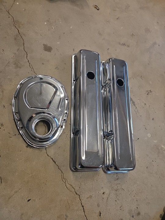 Chrome Valve Covers + Timing Cover for Small Block Chevy SBC 283 305 327 350 400
