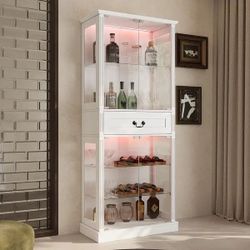 White Wine Storage Cabinet with Tempered Glass Doors