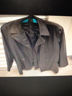 Giacca Black Faux Leather Trench Coat Jacket – Size Large