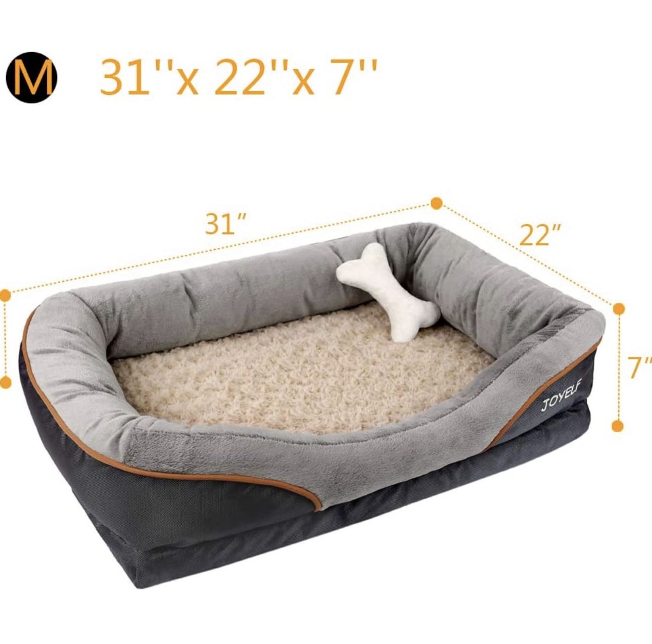 JOYELF Orthopedic Dog Bed Memory Foam Pet Bed with Removable Washable Cover and Squeaker Toy as Gift