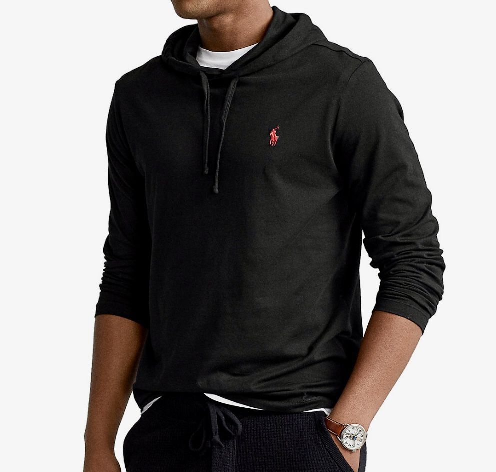 New Polo Ralph Lauren Jersey Hoody T-Shirt, Size X-Large, Black with Red Logo