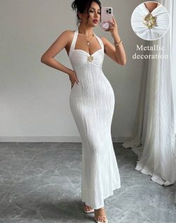 White Elegant Neck Dress