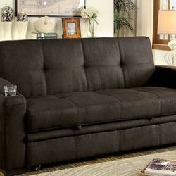 Brand New Brown Sofa w Convertible Bed And Cup Holders