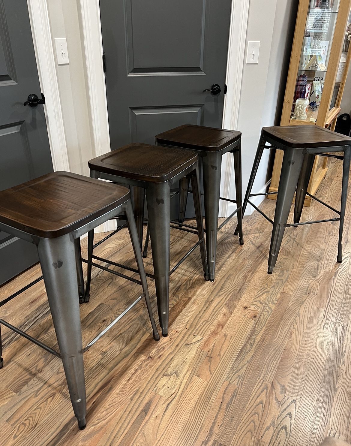 Two Black Metal Wood Bar Counter Stools Brand New 57 OFF