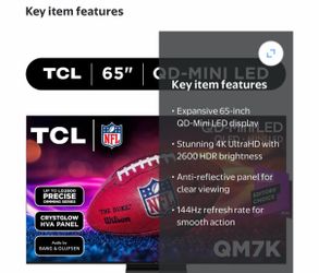 TCL 65" Class QM7K Series QD-Mini LED Smart TV with Google TV (65QM7K)