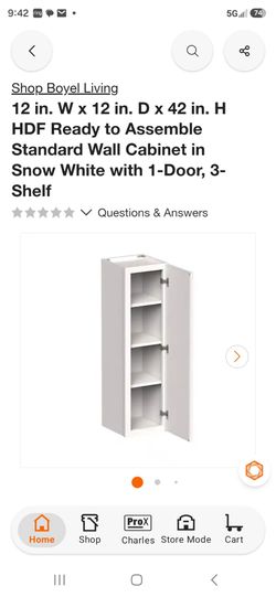 Boyel Living 12x12x42 White Wall Cabinet 1-Door 3-Shelf