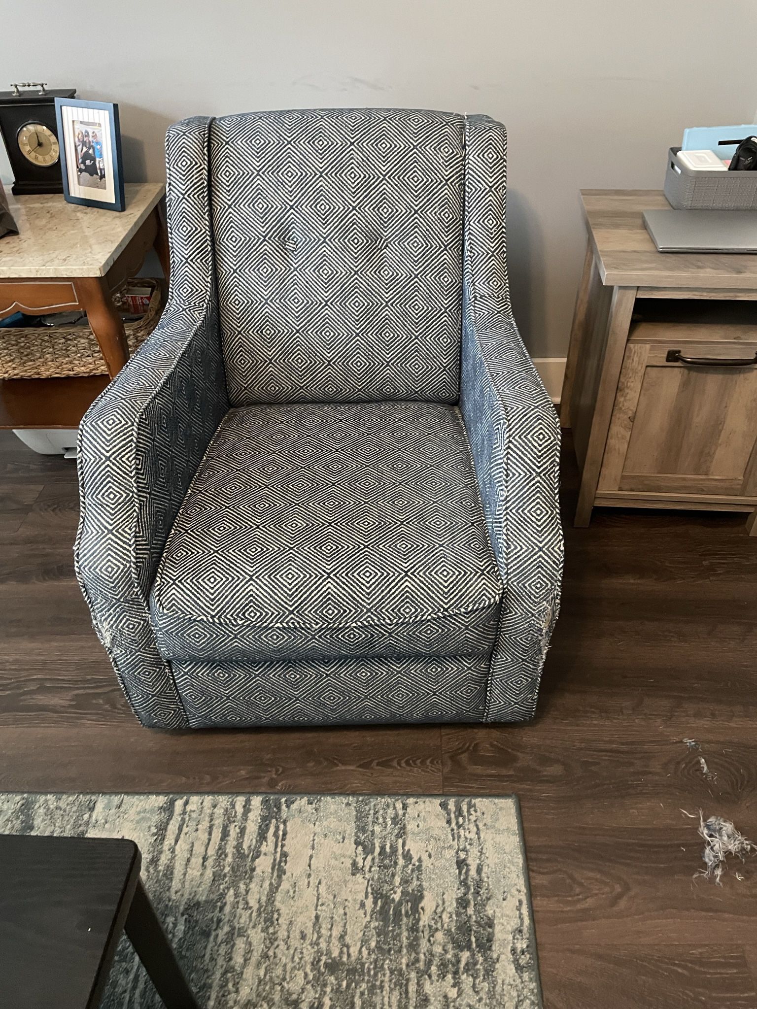 Blue And White Swivel Chair