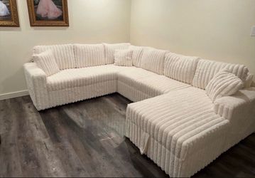 NEW Beige Sectional With Pull-Out Bed & STORAGE CHAISE Finance