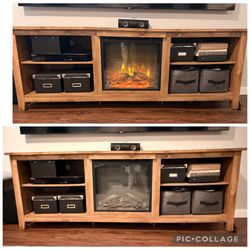 Wooden TV Stand with Electric Fireplace