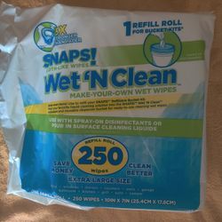 SNAPS! Wet ‘N Clean Cloth-Like Wipes – 250‑Count Refill Rolls, Brand New 