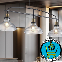 3-Light Black Iron Chandelier with Clear Glass Shades for Kitchen Island, Dining Room,or Living Room (Bulb Not Included)