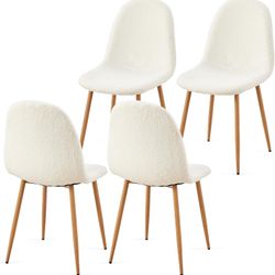 Dining Chairs Set of 4 - Modern Seating with Metal Legs for Living, Bedroom,Dining Room - White Teddy Fleece Chairs for Dining Room, Chair Set for 4