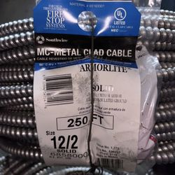 250’ Solid 12/2 Metal Clad MC Copper Conductor W/ Ground 600v Aluminum Armored Cable 