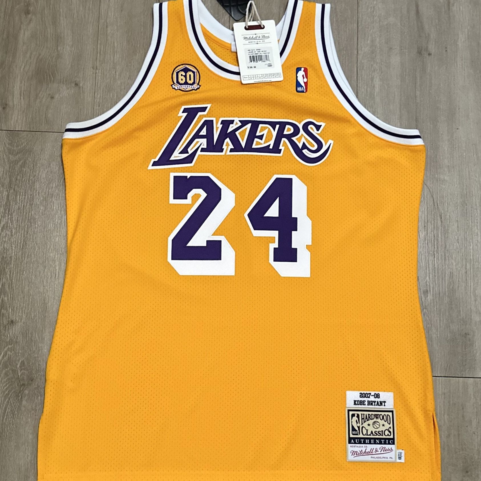 100% Authentic NEW w/ TAGS Kobe Bryant Yellow Gold Home Lakers Jersey 60th Anniversary 07-08 XL