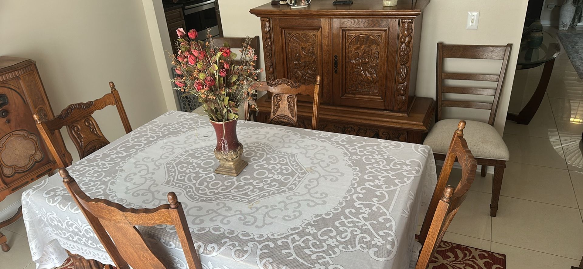 Antique Dining Room Set With Hutch