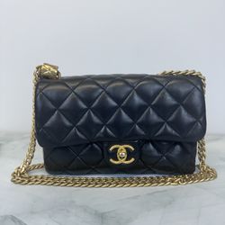 CHANEL Lambskin Quilted Small Pillow Crush Flap Bag Black