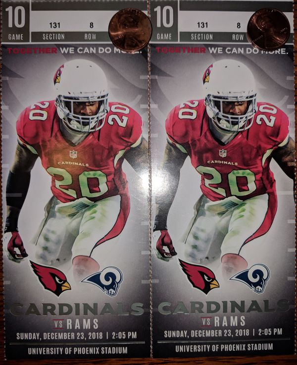 LA Rams vs Arizona Cardinals Section 131 tickets 35 yard line row 8 for Sale in Phoenix, AZ ...