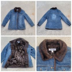 Vtg Marvin Richards Faux Fur Lined Denim Jacket 