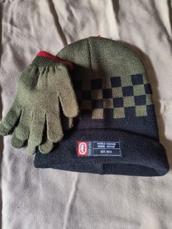 Ecko Beanie & Gloves NEW “Olive Checkered” • Boys
