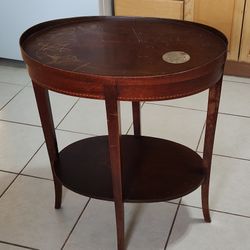 Vintage Mersman Mahogany Inlaid Wood Oval End Side Table