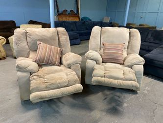 Nice Pair of Beige Microfiber Manual Recliners (Delivery Available See Details